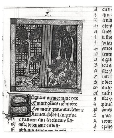 Ms Fr 1580 De vos vleit Chanteclerc, uit Le Roman de Renart door French School